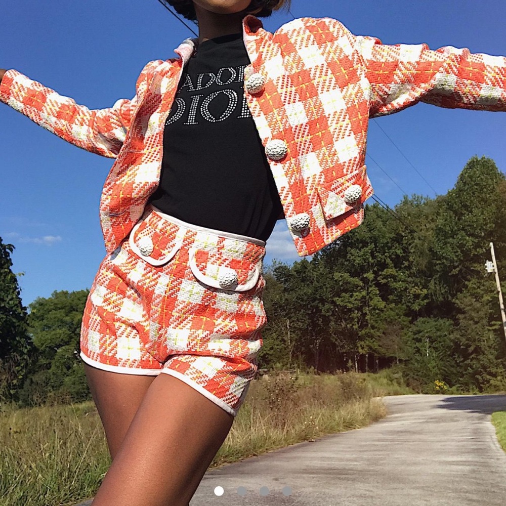 Vintage plaid orange and white two piece set